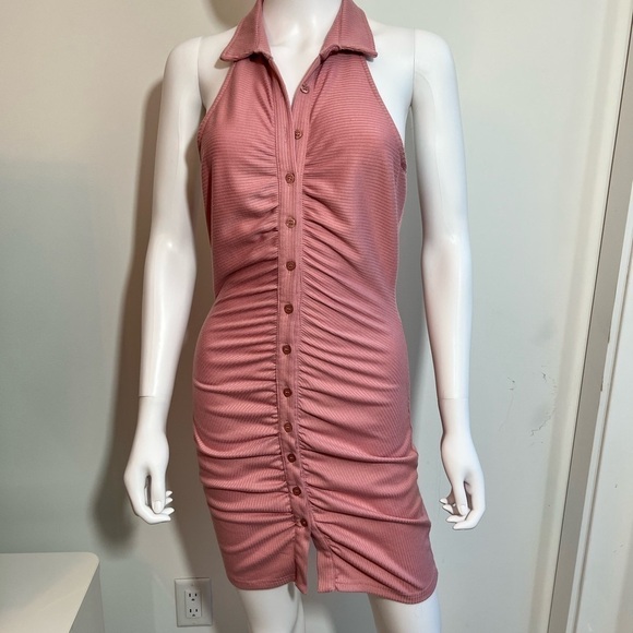 Dresses & Skirts - BETTER BE | Sleeveless Collar Neck Dusty Rose Ruched Bodycon Dress